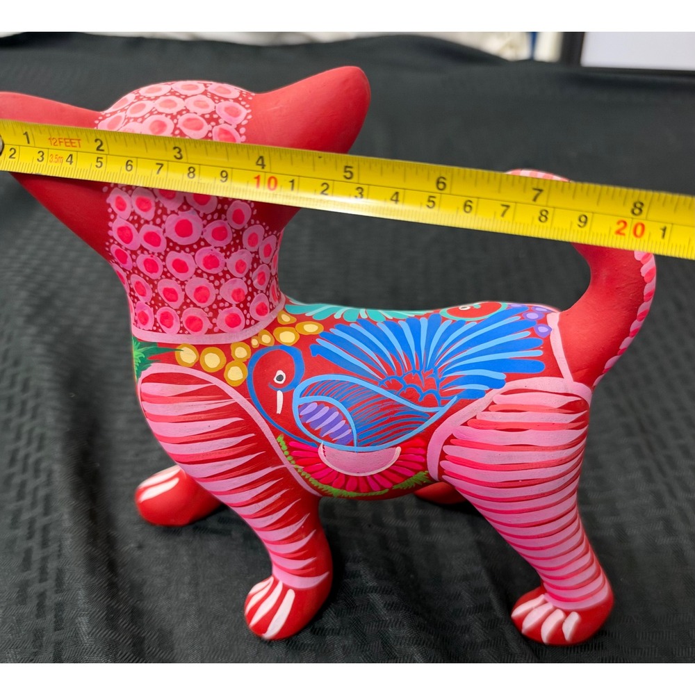 Mexican Folk Art Chihuahua Figurine Hand Painted Ceramic Talavera Style 8" Dog - Picture 8 of 8